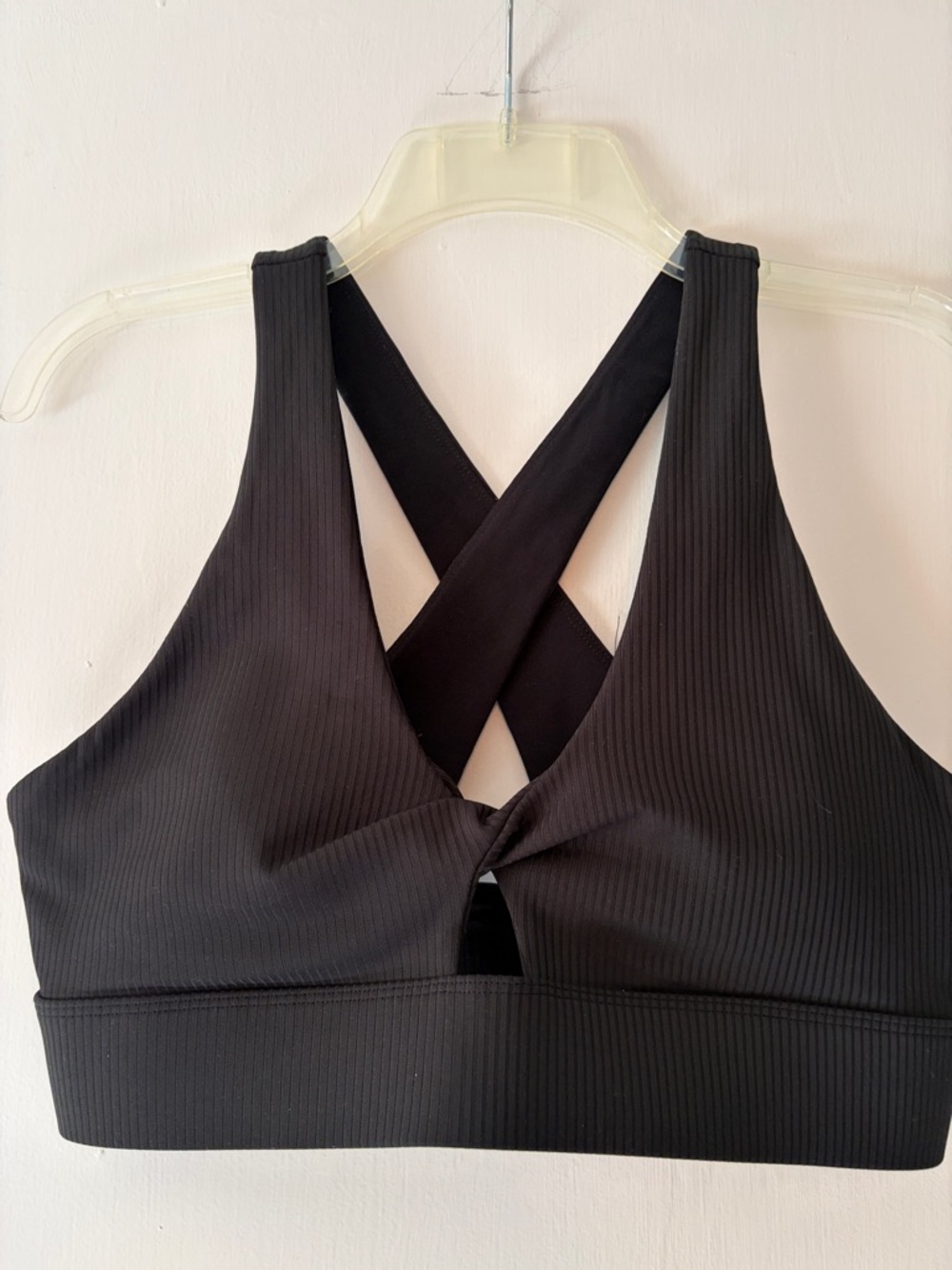 Fabletics Black Ribbed Cross-Back Sports Bra